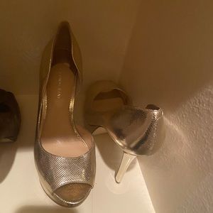 Gold Platform Open-Toe Stilletos